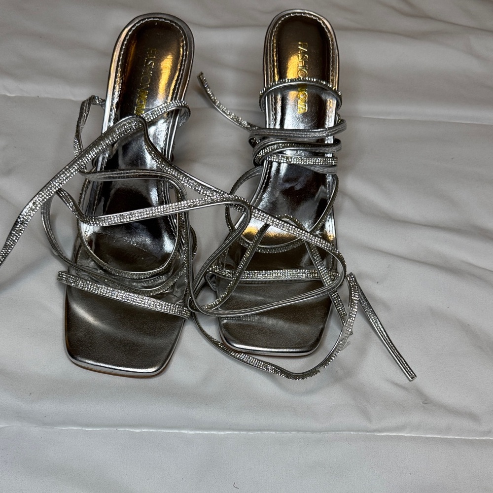 Fashion Nova Silver Strappy Heels